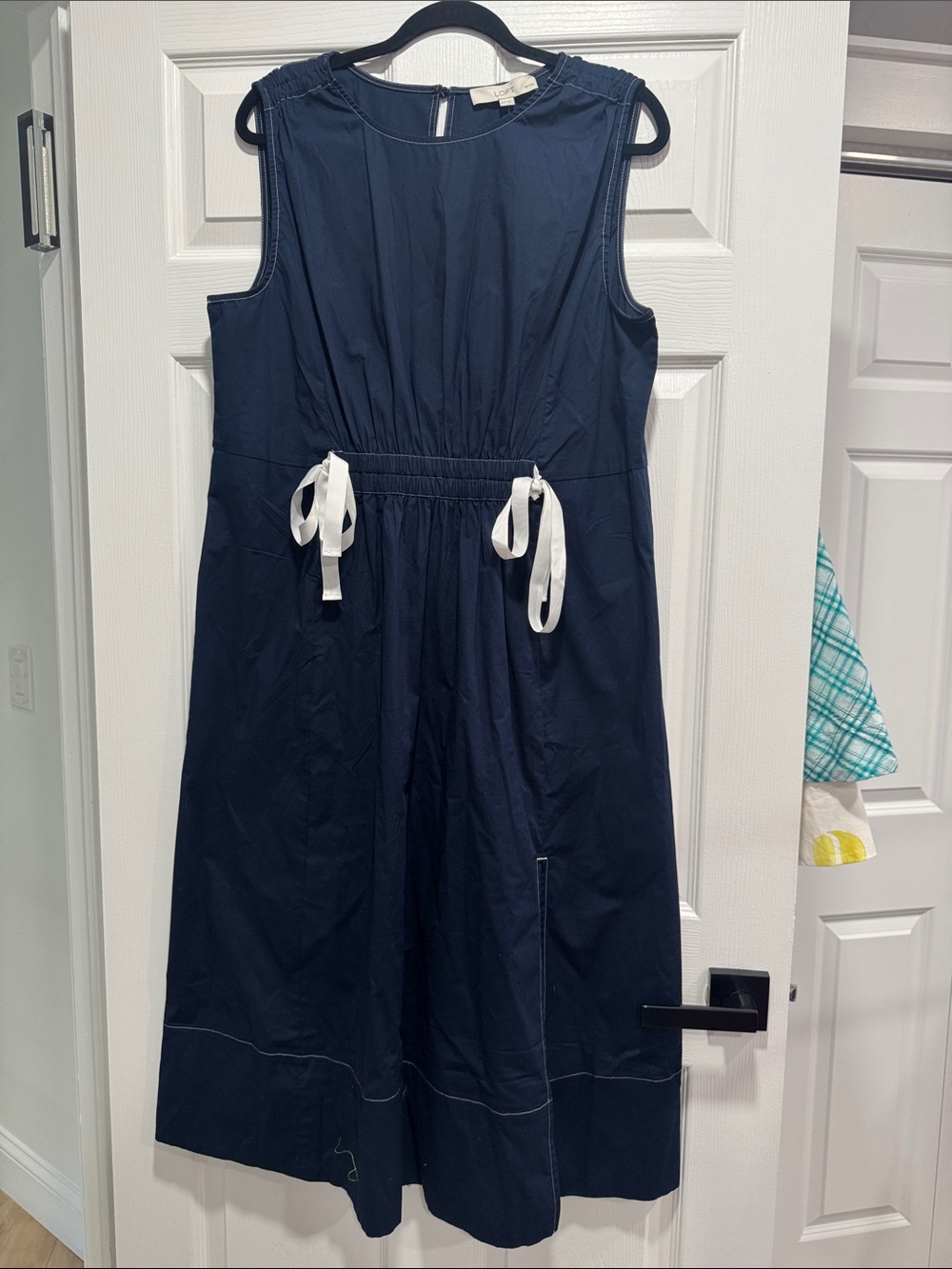 LOFT Navy Sleeveless Maxi Dress with White Tie Accents